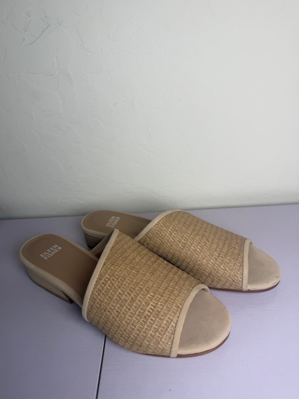 Eileen Fisher Noko Slide Sandal  9 Raffia Woven Slip On Neutral Minimal new